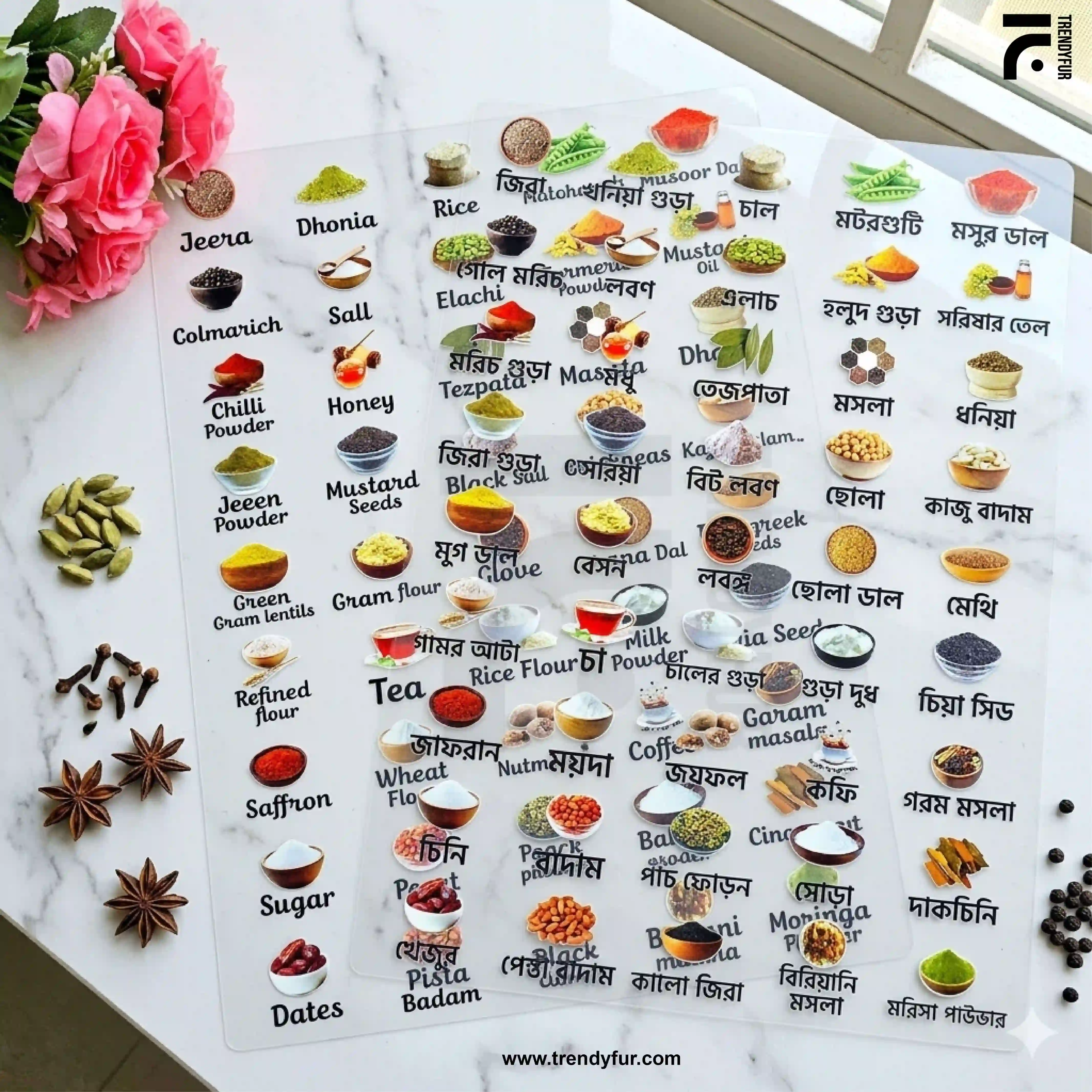 Bangla+English – Premium Permanent Kitchen Label Sticker