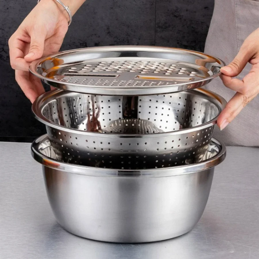 Basin With Vegetable Cutter + Drain Basket