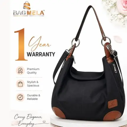 Rh-01 Black Cotton Canvas Ladies Hand Bag