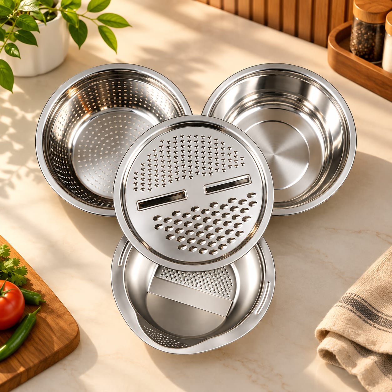 3/4 pcs stainless steel kitchen bowl set প্রোডাক্ট প্রিভিউ