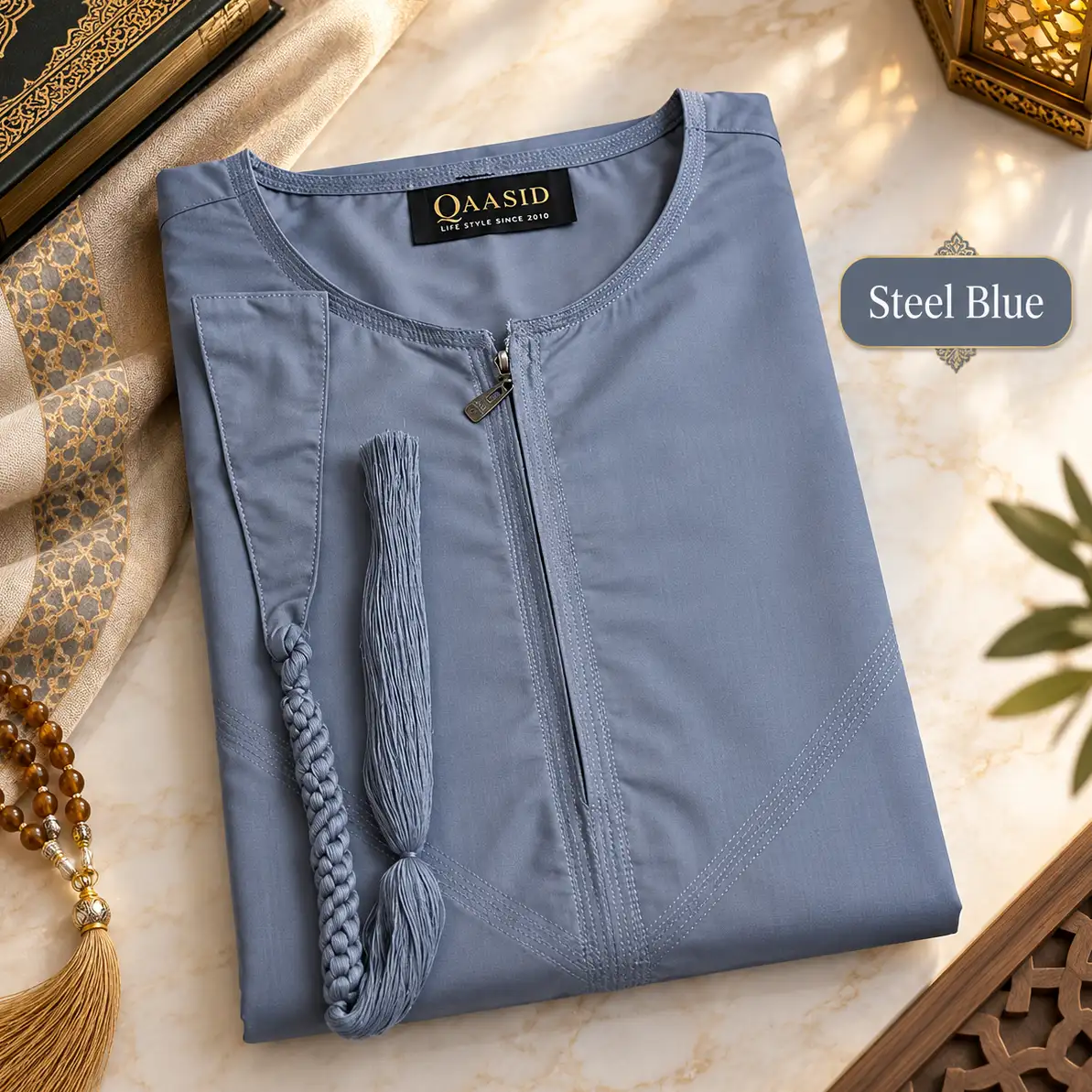 Premium Emirati Jubbah - Steel Blue